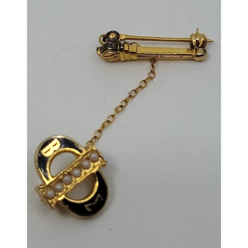 Vintage BETA SIGMA PHI Enamel Sorority Pledge Pin Pinback With Pearl's Antique